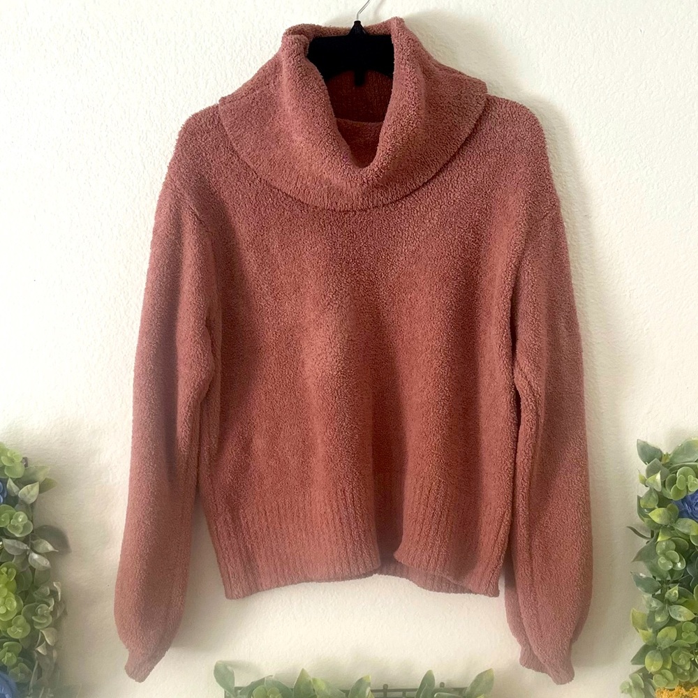 Jessica Simpson Super Soft Dusty Pink Sherpa Fleece Turtleneck Sweater
